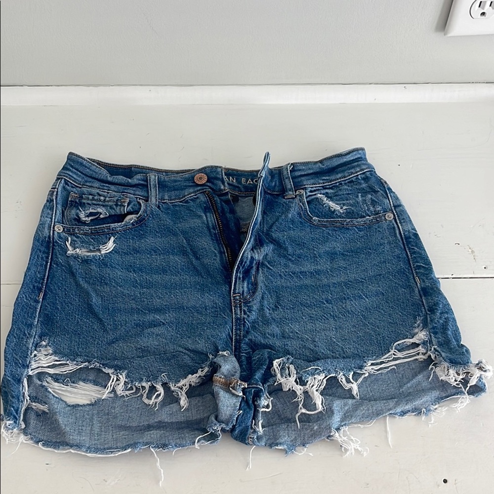 American Eagle Outfitters Blue Jean Shorts Distressed Frayed Hem